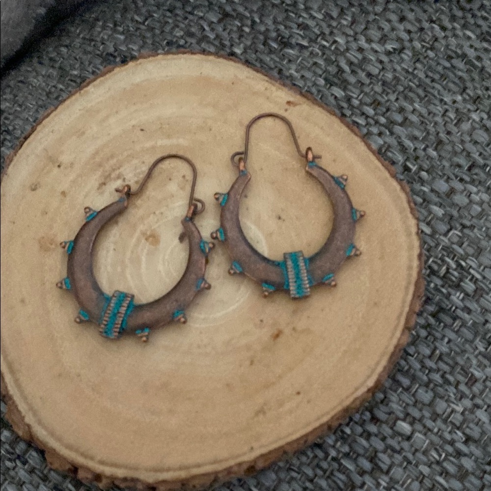 Handcrafted Bohemian Earrings in Brown/Brass and Turquoise